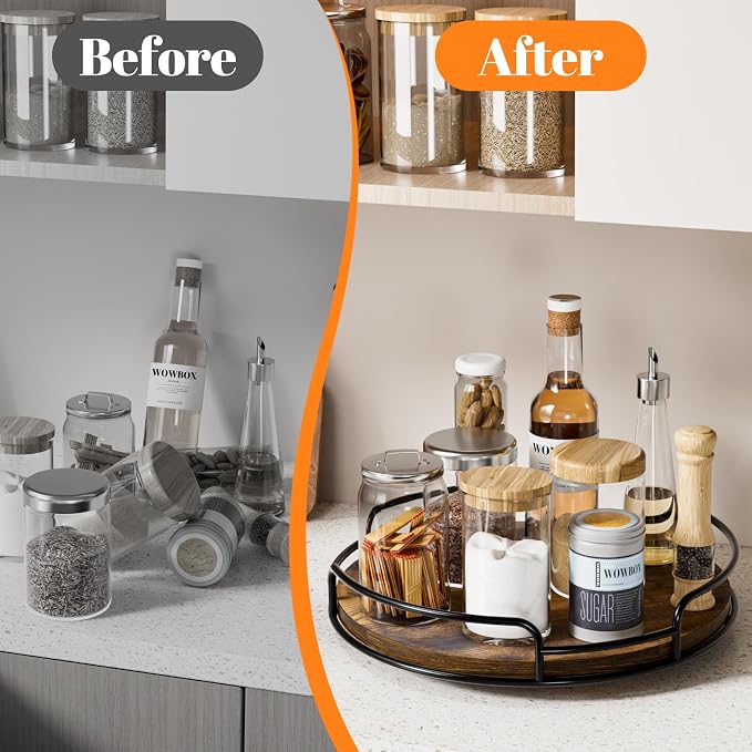 WOWBOX 10" Wood Lazy Susan Turntable Organizer for Cabinet, Pantry & Counter
