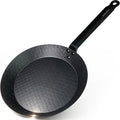 11 Inch Pre-Seasoned Carbon Steel Frying Pan, Naturally Non-Coated Skillet with Grooved Texture for Steak, Stir Fry, Tortilla, Crepe, All Stoves Compatible