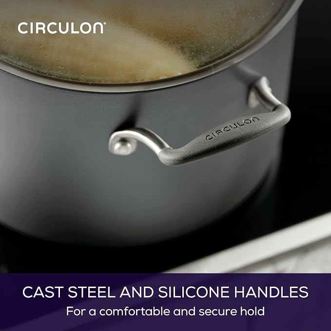Circulon A1 Series with ScratchDefense Nonstick Induction Cookware, Stockpot with Lid, Pasta Pot, Kitchen Essentials, 8-Quart, Graphite