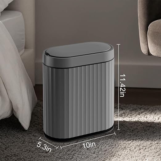 ELPHECO Bathroom Trash Can with Automatic Lid, 2 Gallon, Cement Grey Black | Motion Sensor Garbage Can, IPX5 Waterproof Slim Plastic Wastebasket, Smart Trash Bin for Bedroom, Bathroom and Office