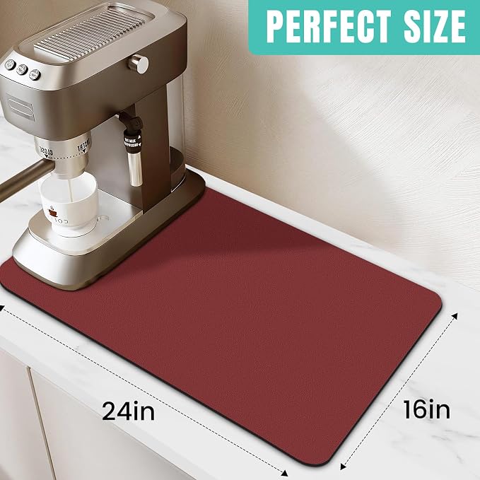 Coffee Mat Super Absorbent Dish Drying Mat Coffee Bar Mat 16"x 24", Red | Match with Coffee Machine Accessories Large Drying Mats for Kitchen Counter