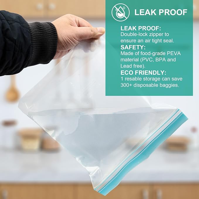 20 Pack Reusable Quart Sandwich Bags | Dishwasher Safe BPA Free Food Storage Bags, Extra Thick Leakproof Plastic Ziplock Bags for Meal Prep Fruits Sandwich Snack