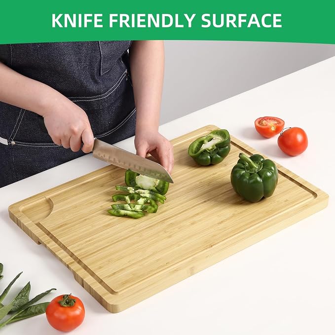 Garvee 20 in x14 in Large Cutting Board for Kitchen, Bamboo Wood Chopping Board with Juice Groove & Handles, Reversible Wooden Butcher Block Charcuteries Cheese Serving Tray