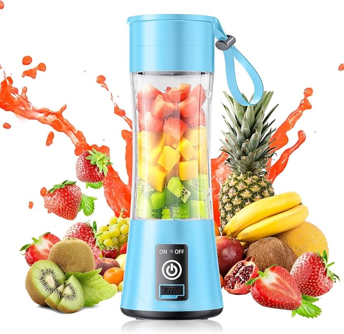 12oz Personal Mini Portable Blender - Small Size Blender | Leak-Proof Travel Small Blender, Quick Mix, Easy Clean, 6 Steel Blades, Lightweight, Freshly Squeezed in Gym/Office/Travel