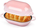 Homikit Enameled Cast Iron Dutch Oven for Bread Baking, 2.8 QT Oval Bread Oven Pot with Lid, 9.5 x 5.7 Inch Sourdough Loaf Baking Pan for Homemade Bread, Heavy Duty & Oven Safe, Pink