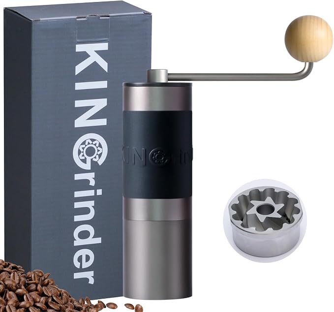 【Gray】KINGrinder K2 Manual Coffee Grinder Straight Handle Stainless Burr | Supports grind settings for various brewing methods such as pour-over and espresso