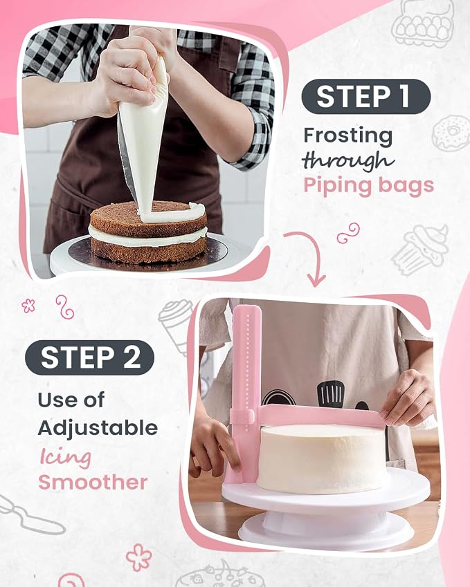 RFAQK 200PCs Cake Decorating Kit with Cake Turntable & Leveler, Baking Supplies Gift Includes 110+1 Piping Bags,55 Icing Tips,2 Frosting Spatulas, Adjustable Scraper, Video Tutorial, Booklet & more