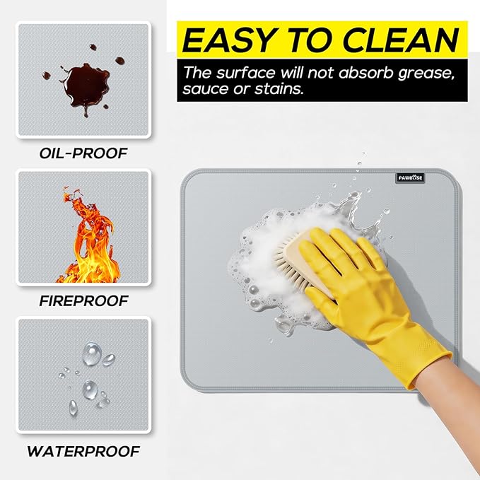 PAWBOSE Heat Resistant Mats for Countertops 16x24 Inch - 2PCS Fireproof Air Fryer Mat, Hot Pad for Ninja, COSORI, Cuisinart, Toaster, Oven & Small Kitchen Appliances - Grey