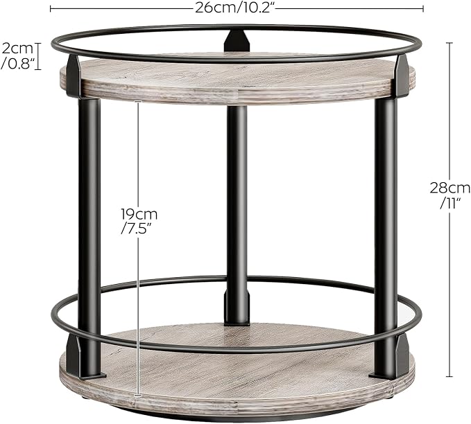 Lazy Susan Organizer, Rotating Spice Rack, 2 Tier Spice Turntable Organizer, Industrial Turntable Spice Holder, for Kitchen Countertop and Cabinet, Compact and Versatile, Greige SR22BG