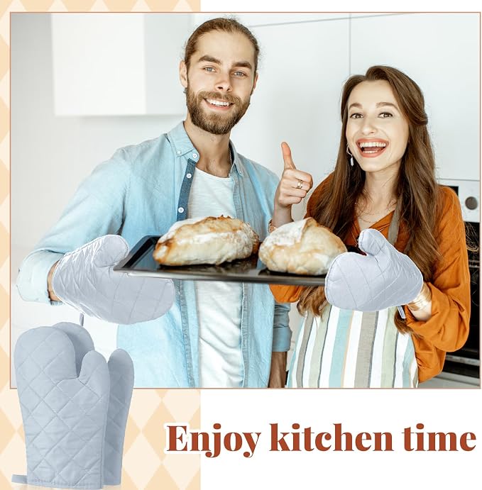 Geyoga 12 Pairs Oven Mitts Heat Resistant Kitchen Long Oven Gloves Mitts Thick Cotton Winter Quilted Baking Flexible Glove Bulk for Cooking BBQ Picnic Kitchen Grilling 10.6 Inch(Grey)