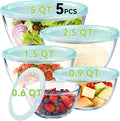 YUANYE 5 Pack Glass Mixing Bowls with Lids Set (5QT/2.5/1.5/0.9/0.6QT), Thick Glass Large Salad Bowl Set, Nesting Kitchen Bowls for Serving,Prepping,Cooking and Baking,Dishwasher,Oven,Microwave Safe