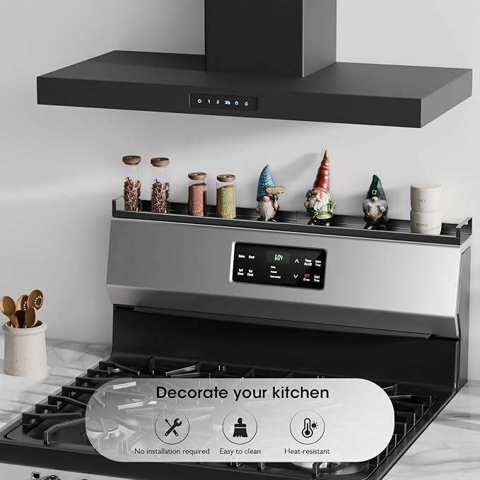 Bumusty 30" Adjustable Magnetic Stove Top Shelf, Matte Black | Expandable Spice Rack with Strong Magnetic Hold for Seasoning Storage and Kitchen Counter Organization