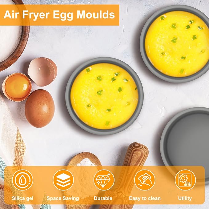 3Pcs Silicone Air Fryer Egg Mold,3 Pcs Reusable Nonstick Egg Bites Pan-Alternative to Microwave Egg Cooker/Sous Vide Egg Bite Maker,BPA Free,Dishwasher Safe,Air Fryer Accessories(Grey,3pcs)