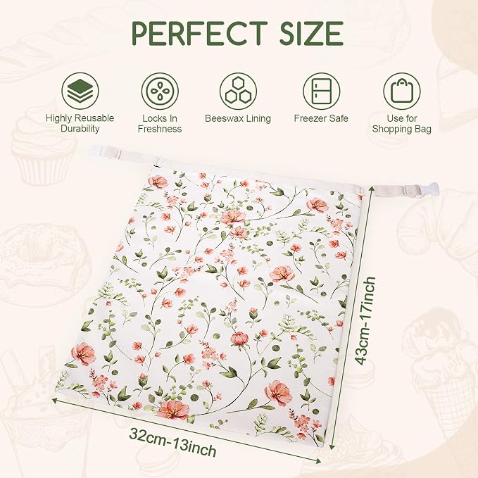 2 Pack Beeswax Bread Bags for Homemade Bread, Sourdough Storage XL 17"x13" | Reusable Bees Wax Bread Bag & Keeper, Natural Canvas with Premium Box for Home Baking, Freezer Storage & Outdoor Use