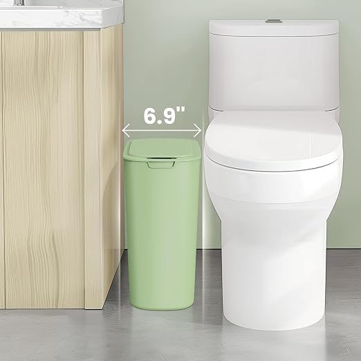 Cesun 5 Gallon Automatic Bathroom Trash Can with Lid, Green, Touchless | Motion Sensor, Slim, Small Smart Garbage Bin, Plastic, Battery Operated, Manual Button, for Office/RV/Bedroom/Living Room