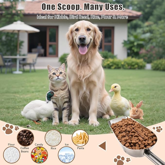 Matel pet dog cat food measuring scoop 1 cup,Food-grade 304 stainless steel material,Long handle and dishwasher-safe