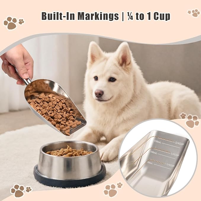 Matel pet dog cat food measuring scoop 1 cup,Food-grade 304 stainless steel material,Long handle and dishwasher-safe