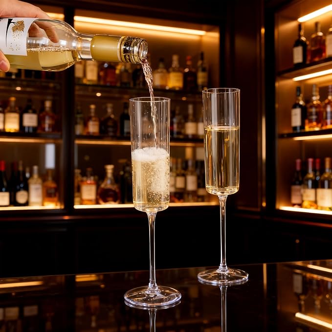 Ciaell 24 Pack Plastic Champagne Flutes for Weddings Birthdays | 6 oz Clear Square Toasting Cups, Heavy Duty Plastic, Champagne Mimosas Wine Cocktails for Anniversaries Parties Bars