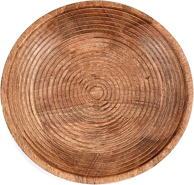 FRUIT BOWL Mango Wood Round Shaped Serving Bowl For Fruit,Dessert Platter Tray Dish Kitchen Dining Fruit,Dessert,Snack (12" x 12" x 5")