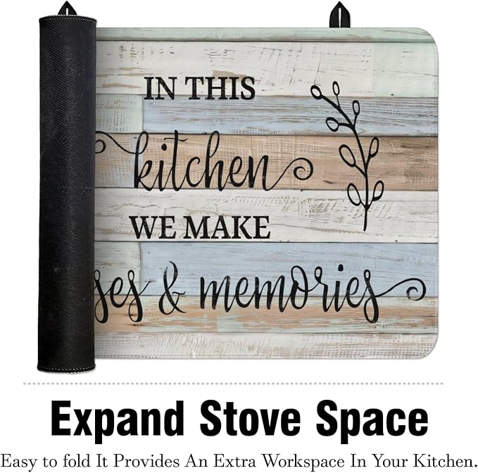 Farmhouse Glass Stove Top Cover for Electric Stoves,Kitchen Rules Wooden Blue Farmhouse Stove Top Cover for Kitchen Decor,Heat Resistant Cooktop Protector Mat,Non-Slip Washable Dish Drying Mat 28"x20"