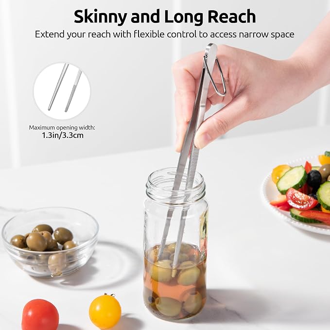 U-Taste Kitchen Cooking Tweezer, 18/8 Stainless Steel Tong, 8in/Pointed Tip | Food-Grade Metal Food Tong with Non-Slip Tips, Professional Chef Tweezers for Plating Serving Grilling Frying Cooking Baking