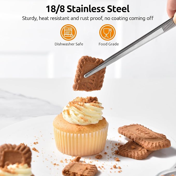 U-Taste Kitchen Cooking Tweezers 18/8 Stainless Steel, 8+10+12"/Pointed Tip | Food-Grade Metal Food Tongs Set, Seamless-Welding, Long Professional Chef Tweezer for Plating Serving Grilling Frying Feeding