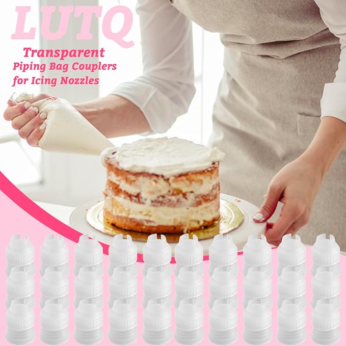 30 Pack Piping Bag Couplers for Icing Nozzles, Small Couplers for Piping Bags, Transparent