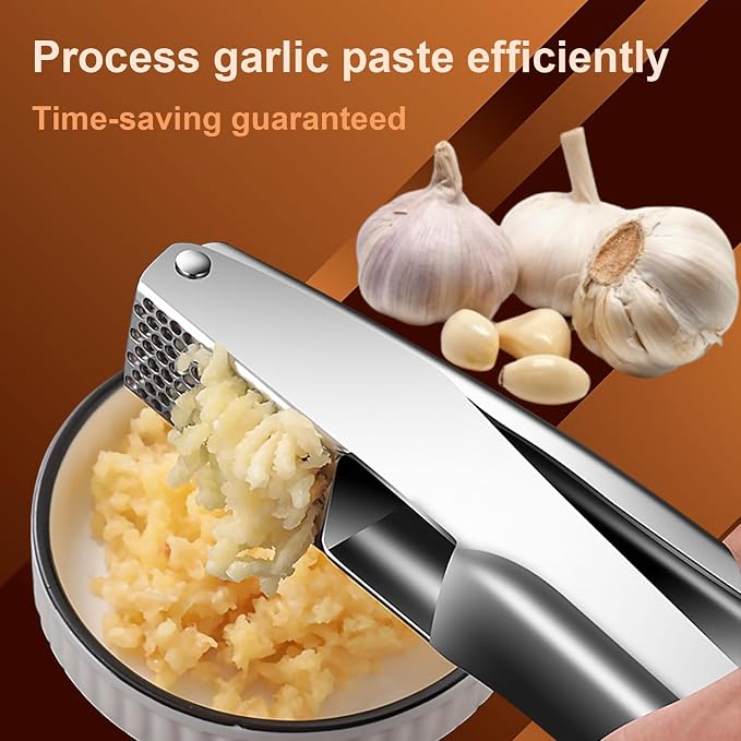 Stainless Steel Garlic Press, Garlic Crusher, Dishwasher Safe | 304 stainless steel, no peeling, ergonomic handles, 5 cm chamber