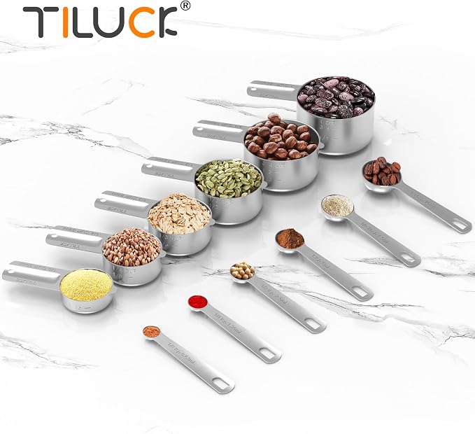TILUCK Stainless Steel Measuring Cups & Spoons Set, Cups and Spoons | Stainless Steel Nesting Measure Cups , Kitchen Gadgets for Cooking & Baking (12)