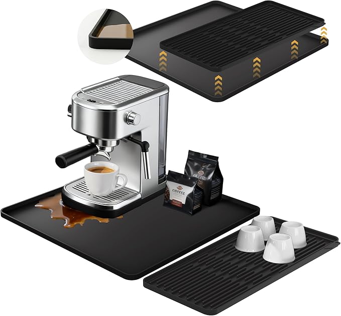 16×16-inch Barista-Grade Coffee Station Mat: Catch Spills, Protect Countertops! Silicone, Water Resistant & Heat Resistant. Perfect Under, as Dish Dryer or Pet Mat.(Black)