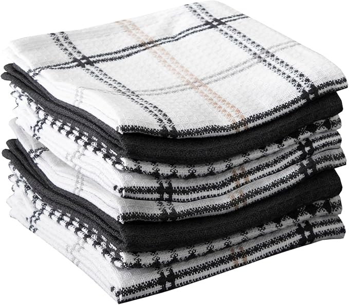 T-Fal Premium Waffle Dish Cloths: Highly Absorbent, Super Soft Long Lasting - 100% Cotton, 12"x13" Towel for Cleaning & Drying, (8-Pack), Neutral