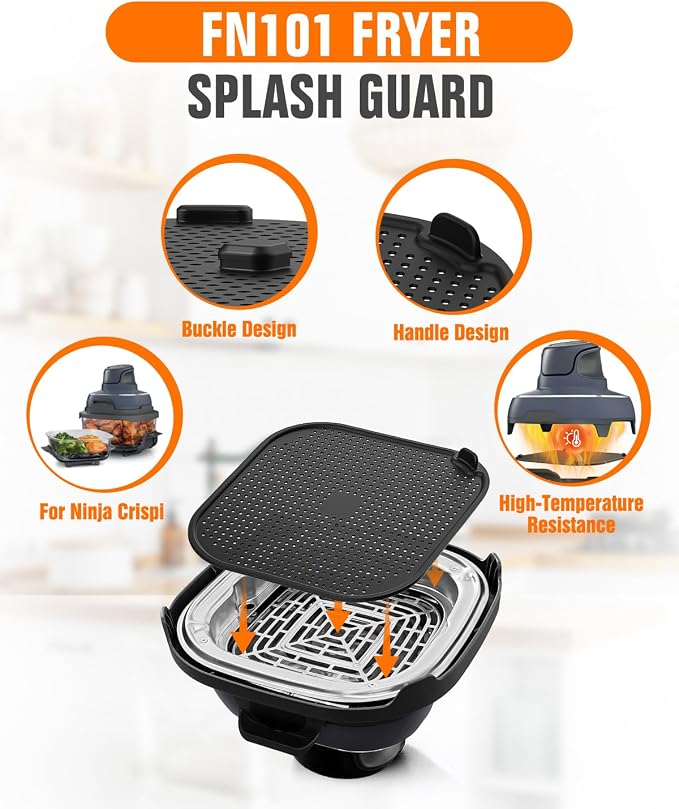 2 PCS Silicone Trivet & Splatter Shield for Ninja Crispi (Green&Black) | Heat Resistant & Non-Slip Silicone,Blocks Oil Splashes,Guards Countertops,Reusable,Easy To Clean,Dishwasher Safe