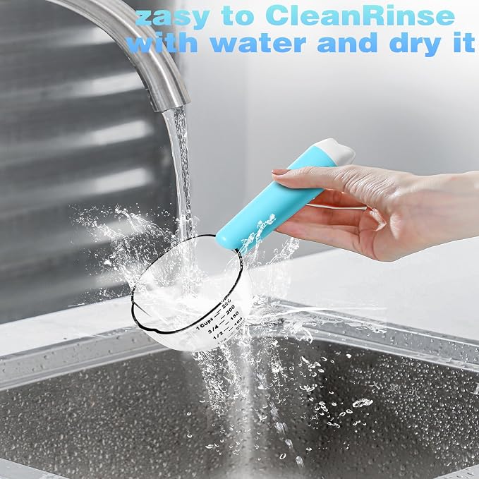 Dog-Cat Food Scoop 1 Cup, Pet Food Measuring Cup with Long Handle, Food-Grade Scoop for Dogs, Rabbit Wet or Dry Food, Easy to Clean & Accurate Scale (Blue)