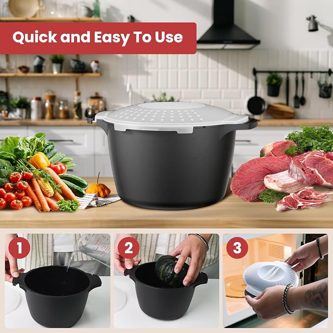 Large Microwave Cookware Steamer 2 Quart Vegetable Cooker for Cooking | Microwave Cooker with Food Container, Removable Filter and Lockab - BPA Free, Dishwasher Safe