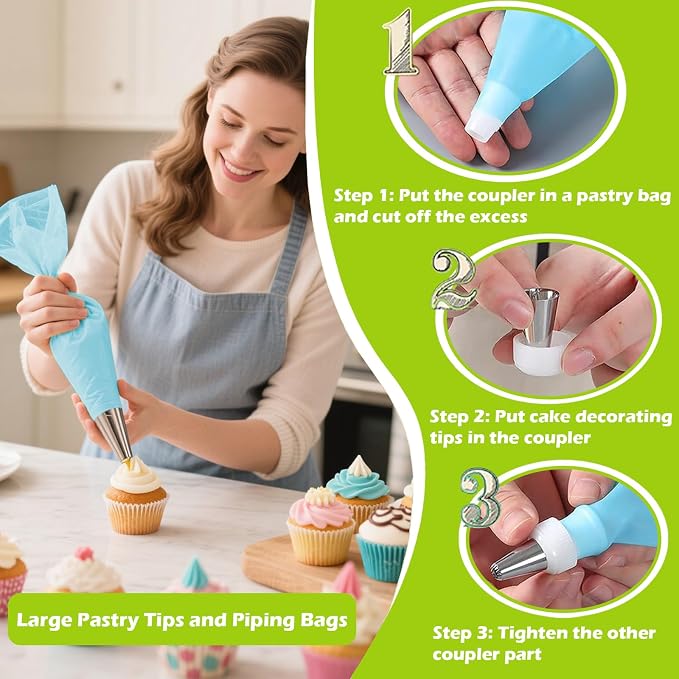 Suuker Large Piping Tips Set, Seamless Cake Decorating Tips | Stainless Steel Icing Tips, Pastry Tips & Piping Bags, Frosting Icing Tips, 1M 2D 2F 6B 2A