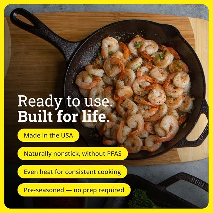 Lodge Seasoned Cast Iron Skillet Set 8, 10.25 & 12 Inches - PFAS-Free, Non-Toxic Cookware - Use with an Oven, Stove, Grill, or Campfire - Naturally Non-Stick & Oven Safe