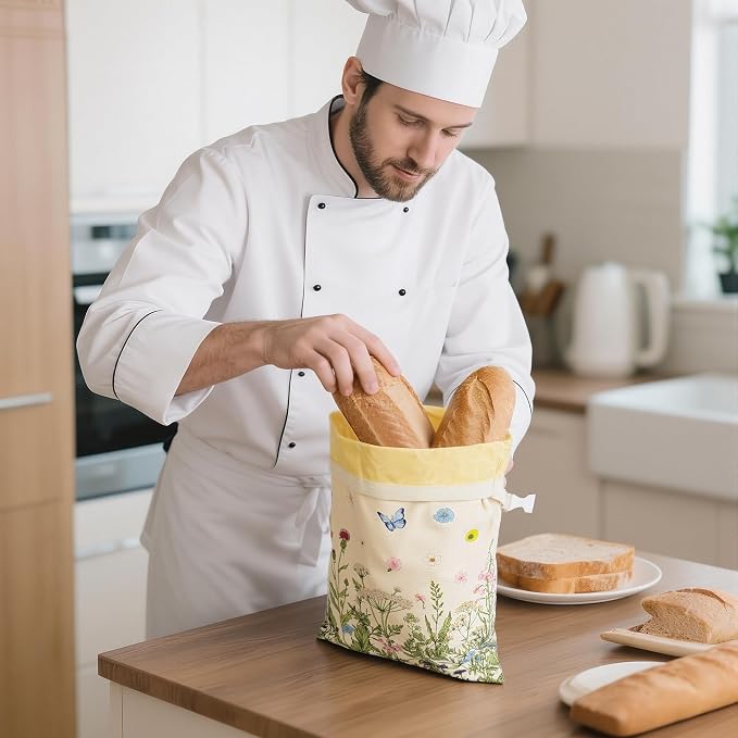 Reusable Beeswax Bread Bags for Homemade Bread & Sourdough, 2-Pack XL Airtight Food Storage Bags, Organic Cotton Linen Covers - Freezer-Friendly Freshness Preservation Keeps Fresh Longer
