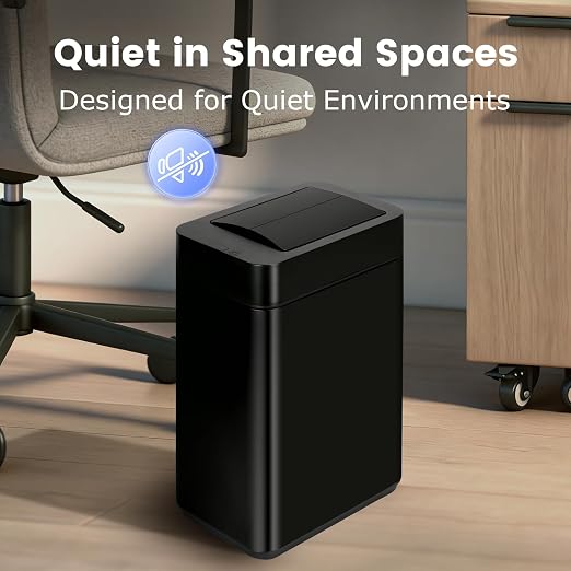 SYNCVIBE Slim Bathroom Trash Can, 2.6 Gallon, Butterfly Sensor Lid, Black | Stainless Steel Garbage Can, Automatic Trash Bin, IPX5 Waterproof Wastebasket for Under Counter and Small Spaces