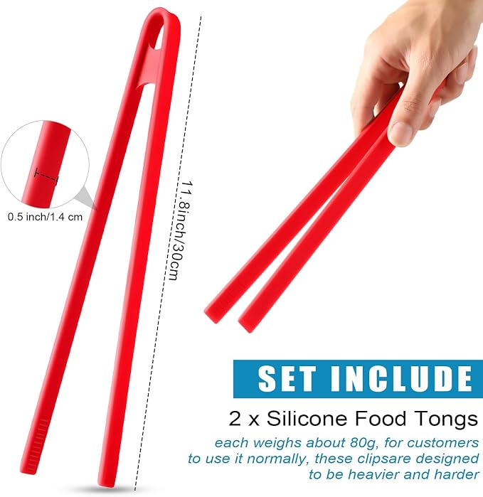 Patelai 2 Pcs 11.8 Inch Silicone Tongs for Cooking Silicone Tweezer Trivet Toaster Tongs Long Heat Resistant Kitchen Grilling Serving Utensils for Food BBQ, Pan Fried Steak, Salad(Red)