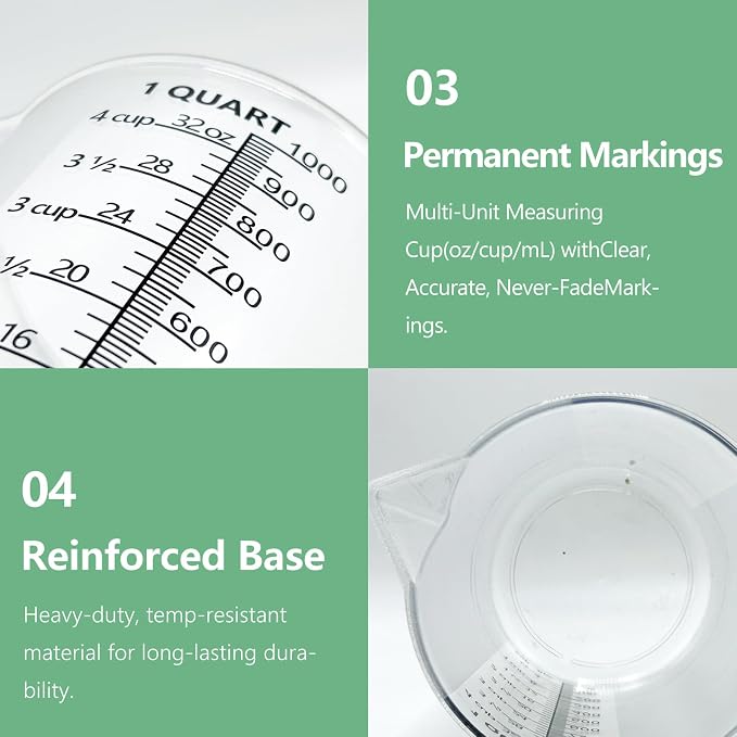 Plastic Measuring Cup with Handle, Pool Chemical Measuring Cup, Plastic Measuring Pitcher for Liquid Mixing, Pouring, Lawn Care, Pet Food, Motor Oil, Laboratory and More (32, Fluid Ounces, 1000ml)