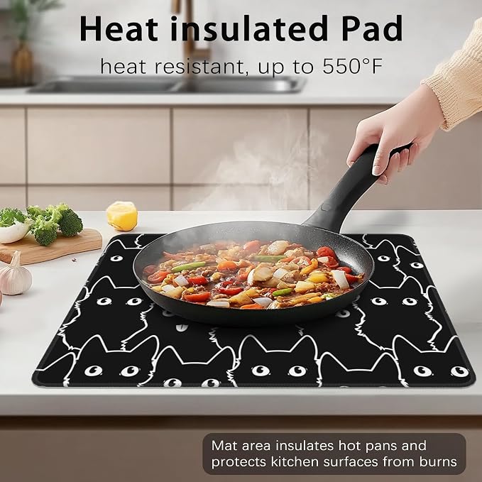 Electric Stove Top Cover Protector –Cute Cat Glass Flat Top Stove Mat Oven Induction Cooktop Mat for Ceramic Countertop Mats Heat-Resistant Dish Drying Mat