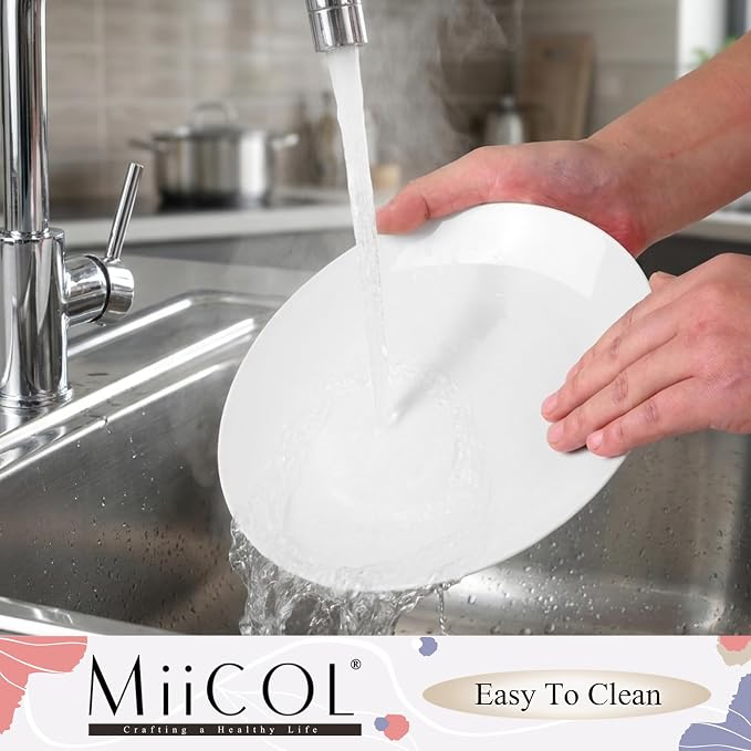 Miicol Ceramic Dinner Plates Set of 6, White Dessert Plates 9 Inch, Modern Round Porcelain Dishes for Steak, Pasta, Salad, Fruit, Microwave & Dishwasher Safe, Stackable
