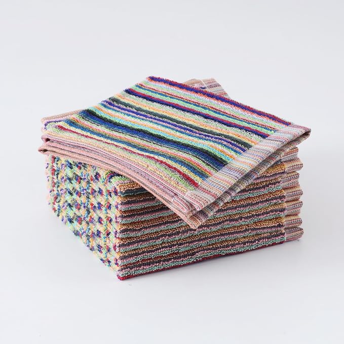 Kitchen Dishcloths for Washing Dishes, Ultra Absorbent Dish Rags, Cotton Cleaning Cloths Pack of 8, 12x12 Inches (multi-1, 12x12 inch) | High Absorbent, for Cleaning Drying Wiping, Quick Dry, 100% cotton Dishcloths, Kitchen Washcloths 12x12 Inches