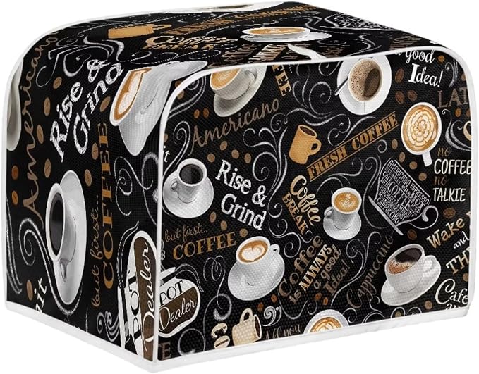 Coffee Theme Print 4 Slice Toaster Cover Kitchen Small Appliance Covers Universal Size Microwave Oven Dustproof Cover Women