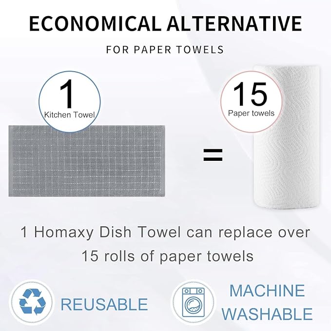 Homaxy 100% Cotton Terry Kitchen Towels, 5 Pack, Grey | Ultra Soft and Absorbent Dish Towels for Kitchen, Suitable for Drying and Washing Dishes