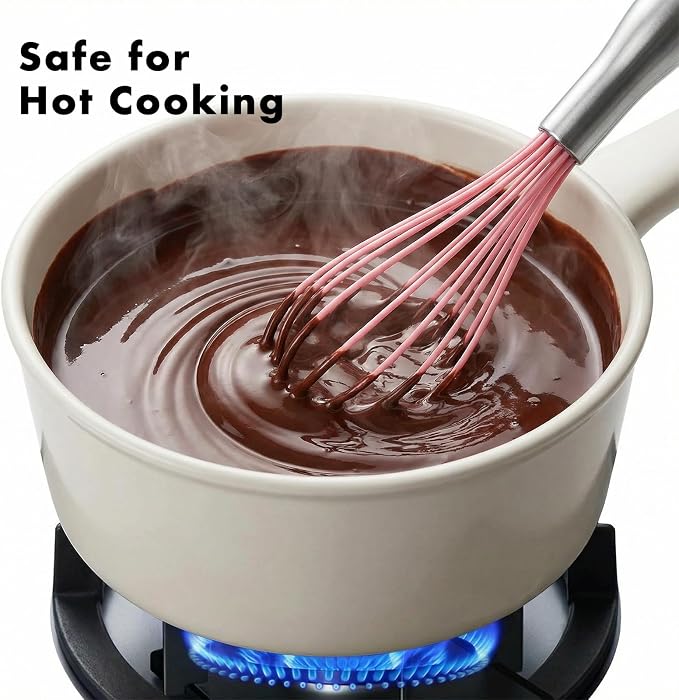 OYV 10-Inch Pink Silicone Whisk, Non-Scratch, 18/10 Stainless Steel Handle | 480°F Heat Resistant, BPA-Free Silicone, Sealed Waterproof Handle, Nonstick-Safe, Dishwasher Safe