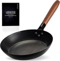YOSUKATA 10 1/4" Carbon Steel Frying Pan – Non-Toxic Pre-Seasoned Skillet with Removable Wooden Handle – Coating-Free Wok-Style Pan for Gas, Induction, Electric, Oven & Grill BBQ