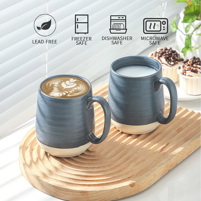 HASENSE Porcelain Coffee Mugs Set of 6, 15 Ounce Large Ceramic Coffee Cups Set with Handle for Latte, Tea, Cocoa and Hot Chocolate, Dark Blue Coffee Mugs for Men and Women, Microwave Safe