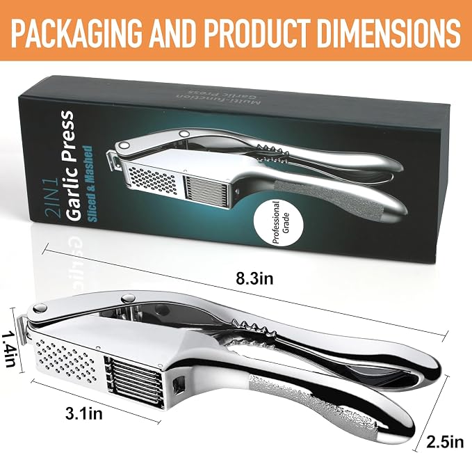 Garlic press and slicer 2 in 1,Effortlessly Crush, Slice, and Mince Garlic,with this Versatile Kitchen Tool - Perfect for Home Cooks and Professional Chefs Alike. (Pearl White)
