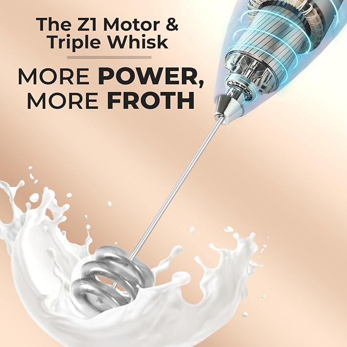 Zulay Kitchen Powerful Milk Frother Wand With Duracell Batteries - Ultra Fast Handheld Drink Mixer - Electric Whisk Foam Maker for Coffee, Lattes, Cappuccino & Matcha - Triple Whisk - Orchid Lilac